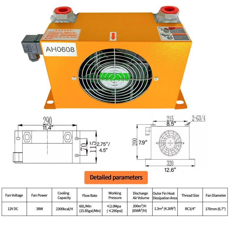 CHAOHAI AH0608T-CA 12VDC Hydraulic Air Cooler Fan 60L/Min Low Noise and Power Usage Compatible with 1-2 Ton Mini Excavators, Fit for Agrotk Q12, H12, QH12, H15, Etc # AH0608T - Image 4