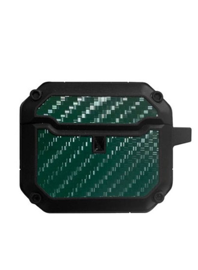 ACLIX Shockproof Case Carbon Fiber Heavy Duty Cover With Keychain For Apple Airpods ( 3rd Generation) Green - Image 1