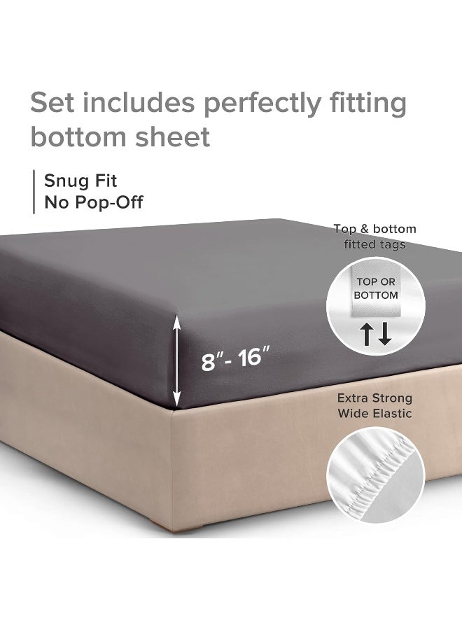 CGK Unlimited CGK Unlimited Full Size Fitted Bed Sheet - Hotel Luxury Single Fitted Sheet Only - Fits Mattress Up to 16 - Extra Soft, Wrinkle Free, Breathable & Cooling - Dark Grey Microfiber - Image 3