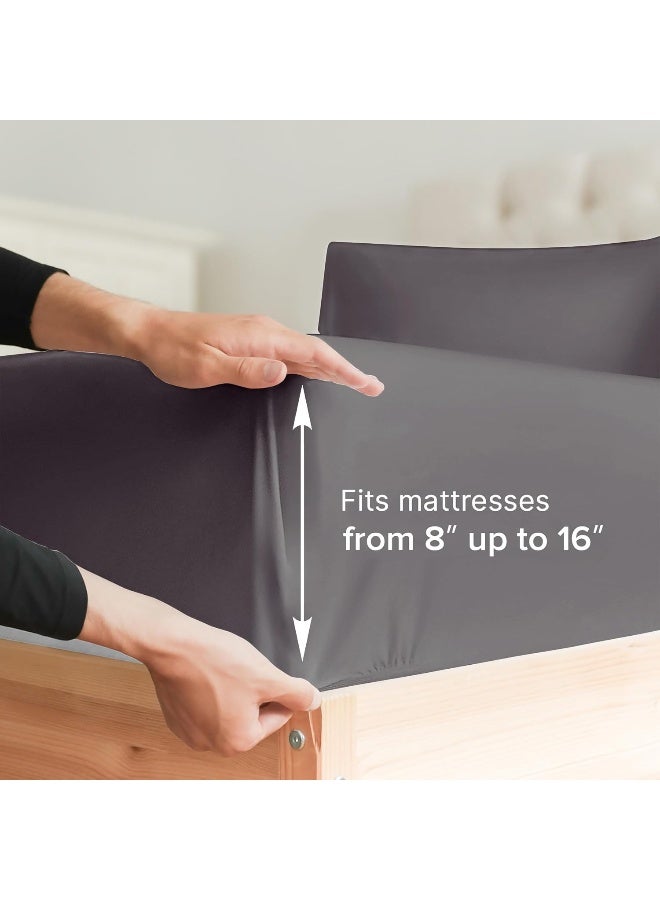 CGK Unlimited CGK Unlimited Full Size Fitted Bed Sheet - Hotel Luxury Single Fitted Sheet Only - Fits Mattress Up to 16 - Extra Soft, Wrinkle Free, Breathable & Cooling - Dark Grey Microfiber - Image 2