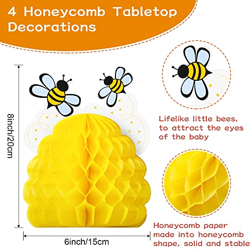Zonon 4 Pieces Honey Bee Centerpieces Honeycomb Decorations Yellow Bee Honeycomb Table Centerpieces with Sunflower Stickers for Bee Day Gender Reveal Birthday Party Decoration - Image 2