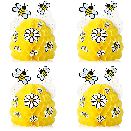 Zonon 4 Pieces Honey Bee Centerpieces Honeycomb Decorations Yellow Bee Honeycomb Table Centerpieces with Sunflower Stickers for Bee Day Gender Reveal Birthday Party Decoration - Image 1