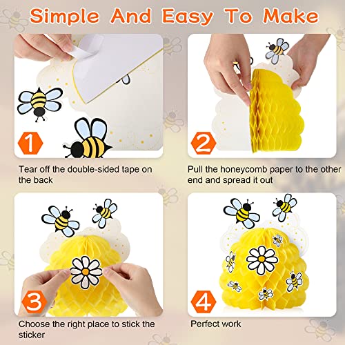Zonon 4 Pieces Honey Bee Centerpieces Honeycomb Decorations Yellow Bee Honeycomb Table Centerpieces with Sunflower Stickers for Bee Day Gender Reveal Birthday Party Decoration - Image 4