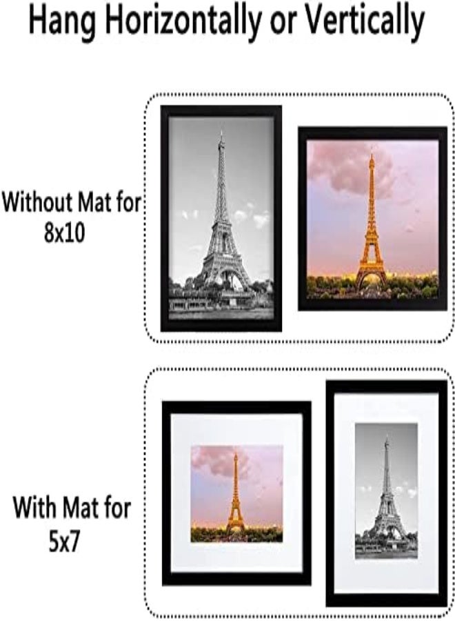 AKDC Mixde 8X10 Picture Frame Set Of 5,Display Pictures 5X7 With Mat Or 8X10 Without Mat,Wall Gallery Photo Frames,Black (8X10In) - Image 1