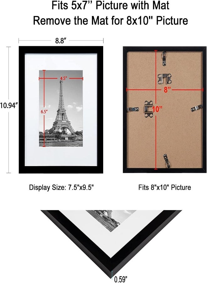 AKDC Mixde 8X10 Picture Frame Set Of 5,Display Pictures 5X7 With Mat Or 8X10 Without Mat,Wall Gallery Photo Frames,Black (8X10In) - Image 4