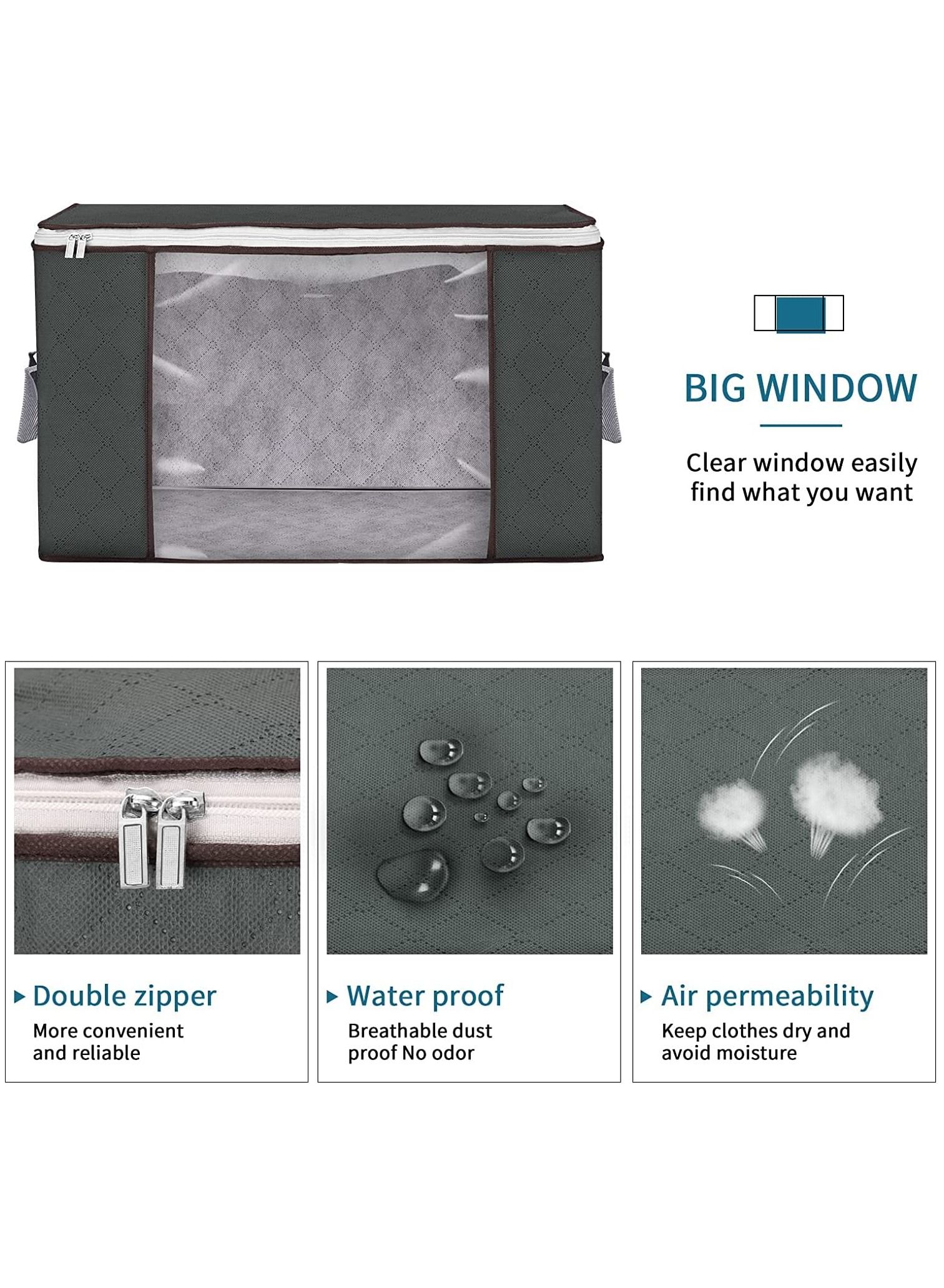 3 Pieces Large Capacity Sized Bags, Clothes Storage Bag Organizers with See-Through Window and Carry Handles 