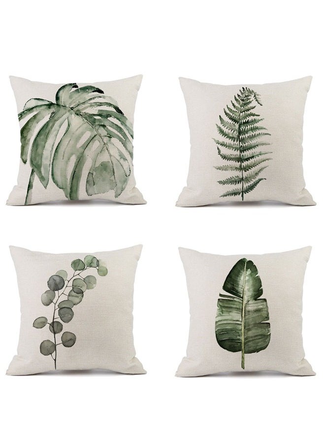 HAWAWA 4ps Plant Throw Pillow Covers 45x45cm Greenery Decorative Pillow Cushion Cases Linen Pillowcases Covers for Sofa Couch Car Bedroom Living Room Home Decor Set  - Image 1
