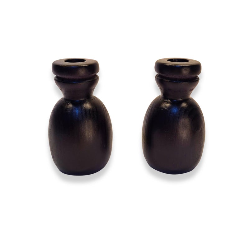 Small Artificial Marble Candle Holder Set of 2, Decorative Candle Holder Wooden Shape (Black) - Image 3
