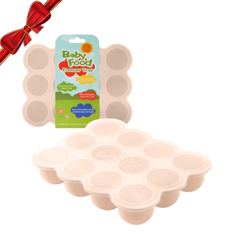 Samuelworld Baby Food Storage Container, 12 Portions x 2.5oz - BPA Free Silicone Freezer Tray with Clip-On Lid for Breast Milk Storage, Homemade Baby Food, Vegetable & Fruit Purees - Brown - Image 1