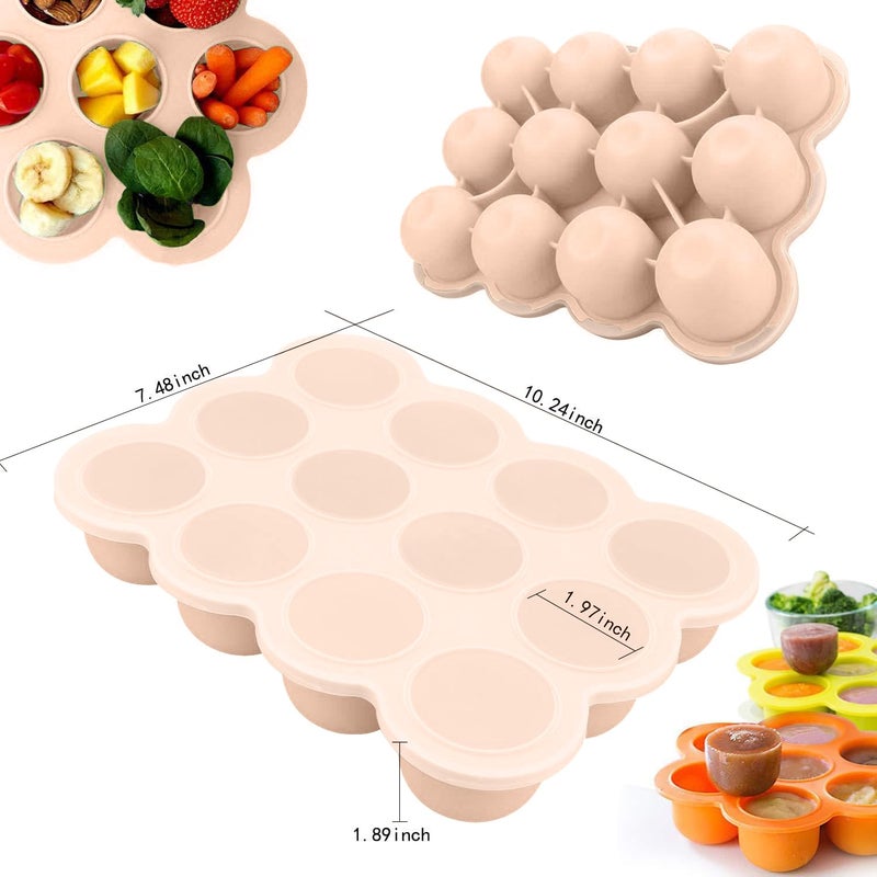 Samuelworld Baby Food Storage Container, 12 Portions x 2.5oz - BPA Free Silicone Freezer Tray with Clip-On Lid for Breast Milk Storage, Homemade Baby Food, Vegetable & Fruit Purees - Brown - Image 3