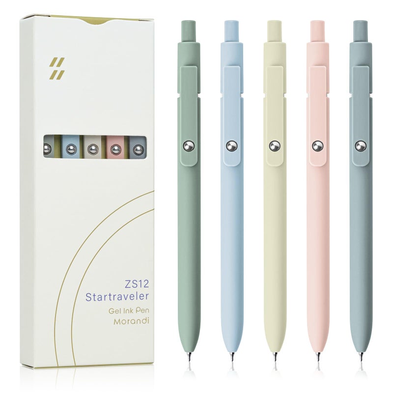 YOXMJDB Gel Pens, 0.5mm Fine Point Smooth Writing Japanese Cute Pens, High-End Series Black Ink Pens for Journaling Note Taking, School Office Supplies for Women Men (5 Pcs Morandi) - Image 1