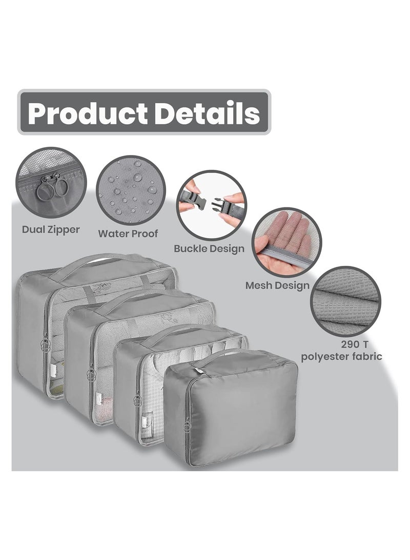 AARZOU Travel Organizer, 8Pcs, Grey - Waterproof Clothes Organizer with Makeup & Shoe Bag – Nylon Fabric Travel Bag - Durable Zipper, Lightweight & Tear-Resistant - Perfect for Travel (Grey) - Image 2