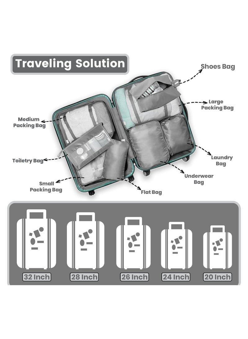 AARZOU Travel Organizer, 8Pcs, Grey - Waterproof Clothes Organizer with Makeup & Shoe Bag – Nylon Fabric Travel Bag - Durable Zipper, Lightweight & Tear-Resistant - Perfect for Travel (Grey) - Image 5