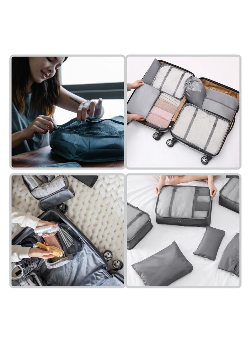 AARZOU Travel Organizer, 8Pcs, Grey - Waterproof Clothes Organizer with Makeup & Shoe Bag – Nylon Fabric Travel Bag - Durable Zipper, Lightweight & Tear-Resistant - Perfect for Travel (Grey) - Image 3