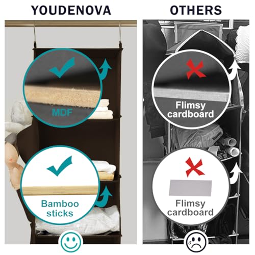 YOUDENOVA Hanging Closet Organizer, 6-Shelf Closet Hanging Storage Shelves, Brown - Image 3