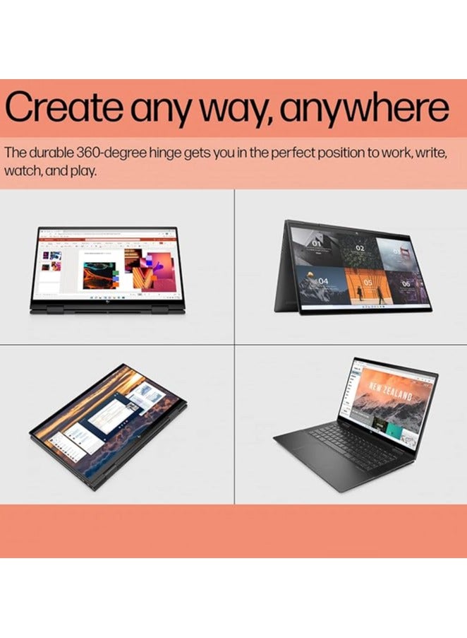 HP كمبيوتر محمول Slim Envy قابل للتحويل 2 في 1 بشاشة مقاس 15.6 بوصة ومعالج Core i7-13550U وذاكرة وصول عشوائي 32 جيجابايت ومحرك أقراص SSD سعة 1 تيرابايت وبطاقة رسومات Intel Iris XE ونظام تشغيل Windows 11 مع قلم HP Styles وماوس لاسلكي وحقيبة كمبيوتر محمول - Image 5