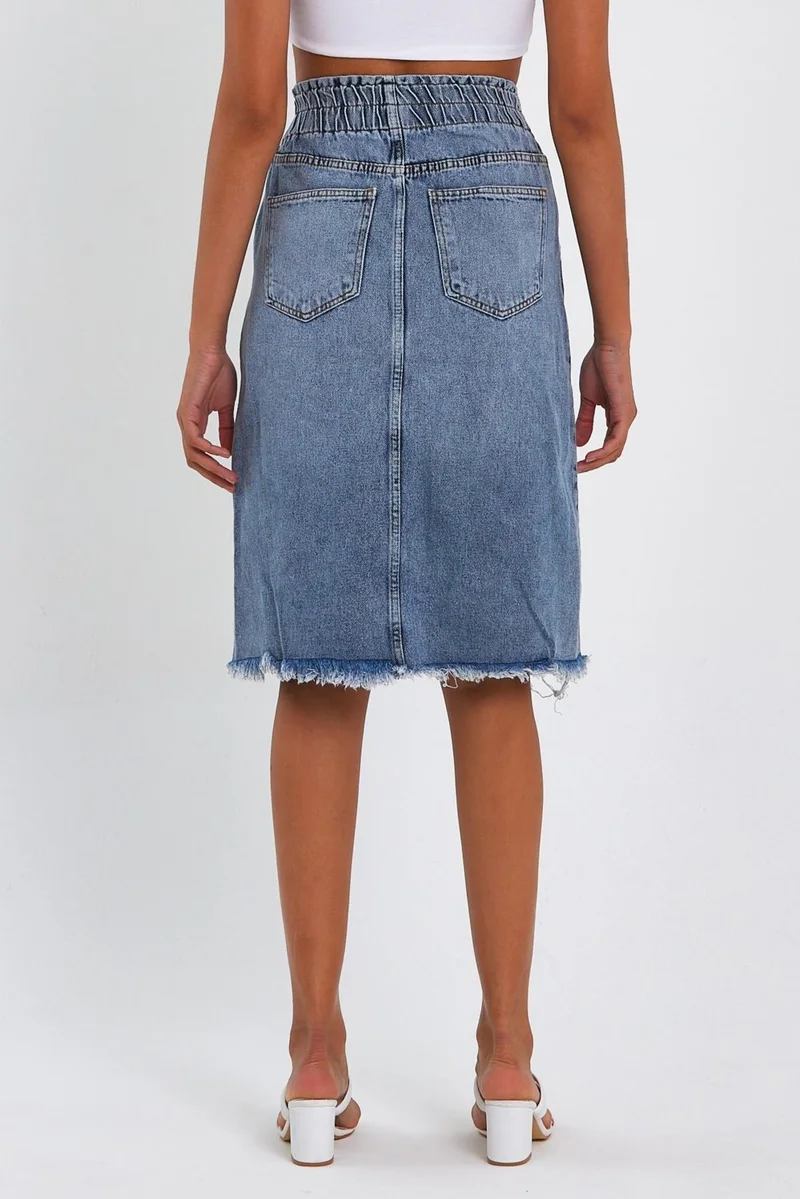 الكسندر جاردي Special Collection Long Ripped Detail Denim Skirt (AG-2009M)
