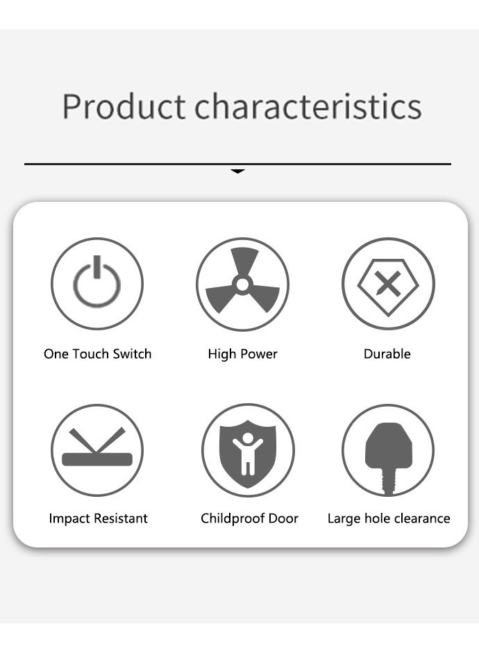 سكاي فيو شريط طاقة واقي من التيار الزائد - سلك تمديد بمقبس مسطح مع 4 منافذ ومنفذين USB ومنفذ Type-C، سلك طاقة بطول 2 متر (2500 وات/10 أمبير/110 فولت - 240 فولت)، مادة مقاومة للحريق من البولي كربونات، مقبس طاقة (أبيض) - Image 3