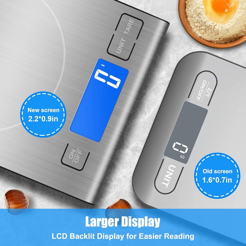 Diyife 15KG Rechargeable Food Scale, Digital Kitchen Scale with 3 Buttons, Weight Grams and Ounces for Baking, Cooking, 5 Units with Tare Function, LCD Display, 304 Stainless Steel, 2 AAA Batteries - Image 5
