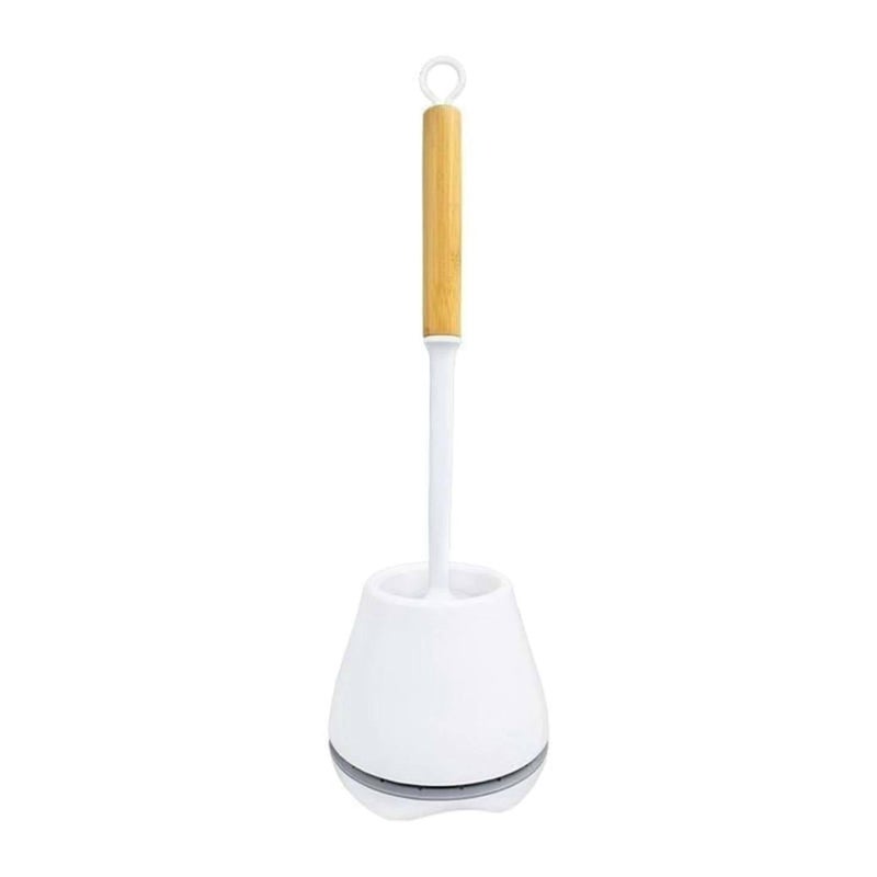 Toilet Brush and Holder Set with Wooden Handle – Bathroom Toilet Cleaning Brush with Storage Holder, Long Handle Toilet Bowl Brush for Everyday Bathroom Cleaning - Image 1