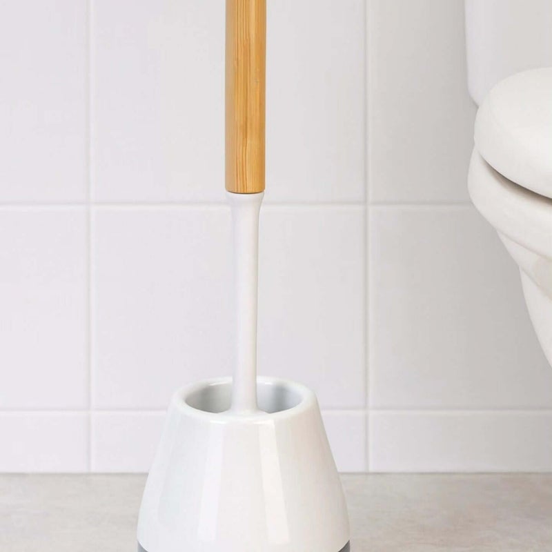 Toilet Brush and Holder Set with Wooden Handle – Bathroom Toilet Cleaning Brush with Storage Holder, Long Handle Toilet Bowl Brush for Everyday Bathroom Cleaning - Image 5
