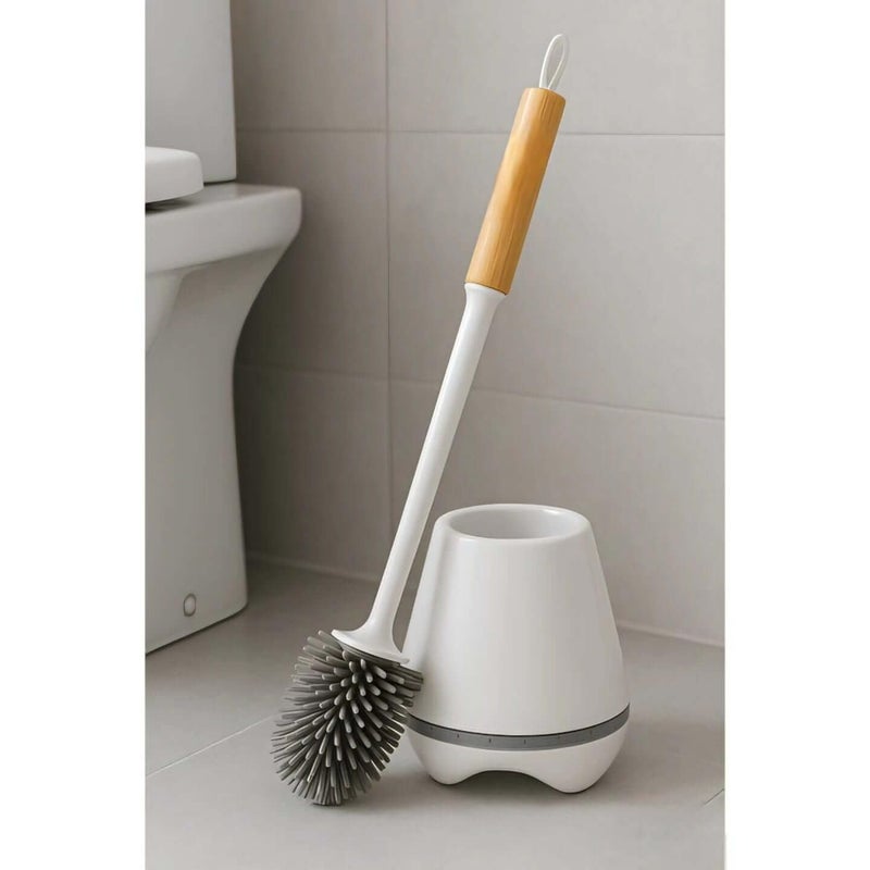 Toilet Brush and Holder Set with Wooden Handle – Bathroom Toilet Cleaning Brush with Storage Holder, Long Handle Toilet Bowl Brush for Everyday Bathroom Cleaning - Image 2