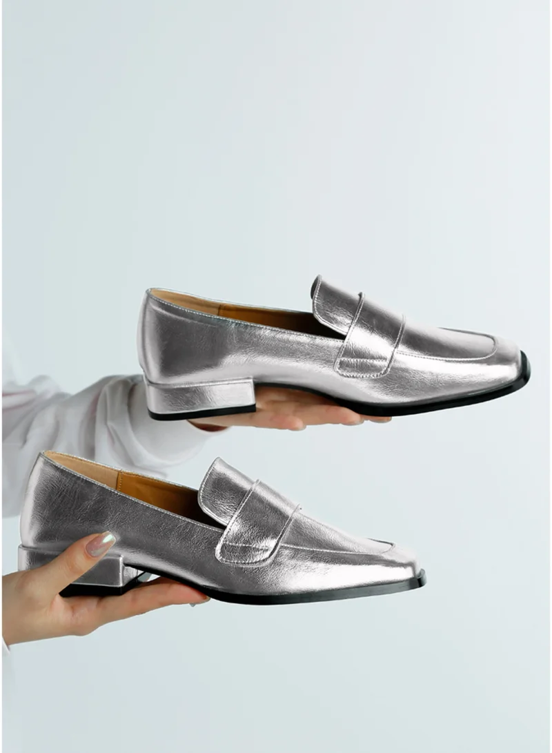 London Rag Metallic Penny Loafers in Silver
