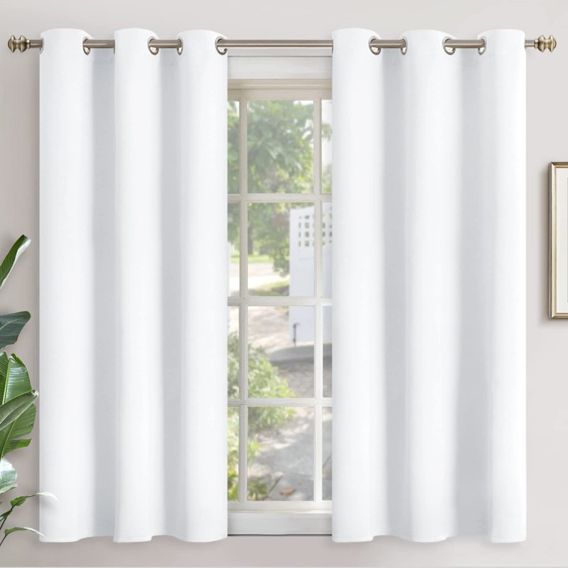 YoungsTex Short White Curtains for Window  Grommet Top 45 Inches Length Window Treament Curtains Privacy Protection for Kitchen Cafe 2 Panels 42 x 45 Inch