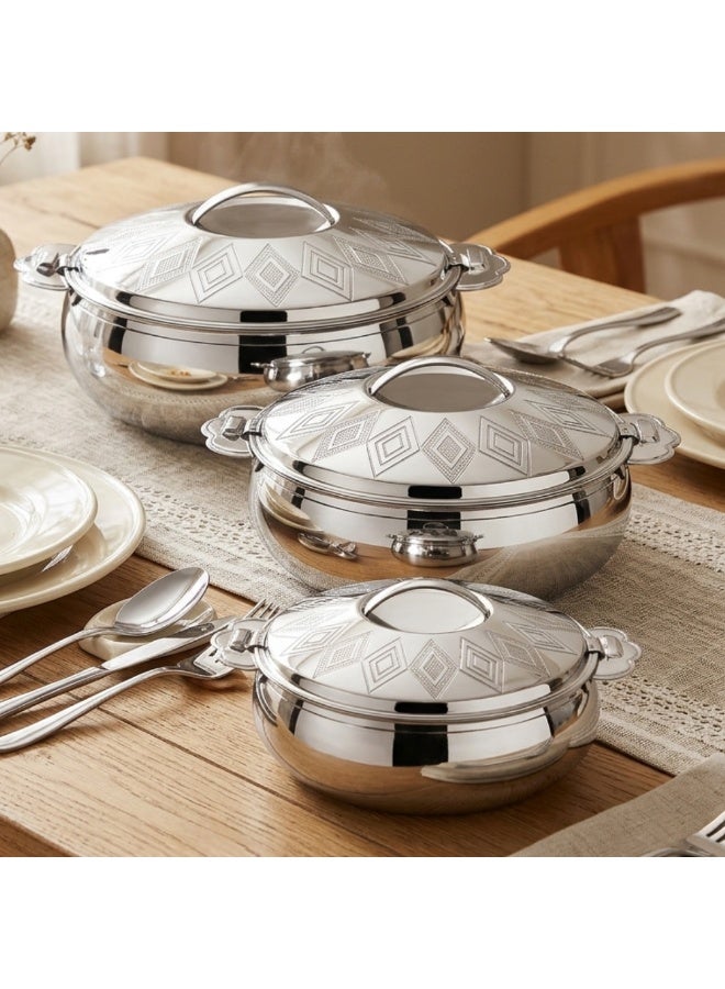 SEAGULL Zenia 3-Piece Stainless Steel Hotpot Set 1.5L/2.5L/3.5L | Double Wall Insulated Casserole | Keeps Food Hot & Fresh for Hours | Etching Finish - Image 2