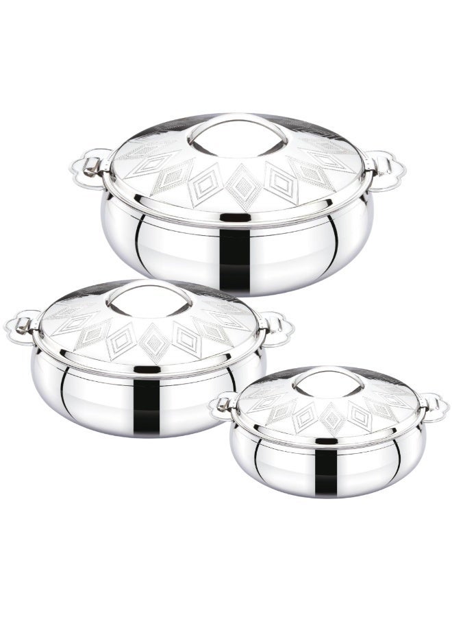 SEAGULL Zenia 3-Piece Stainless Steel Hotpot Set 1.5L/2.5L/3.5L | Double Wall Insulated Casserole | Keeps Food Hot & Fresh for Hours | Etching Finish - Image 1