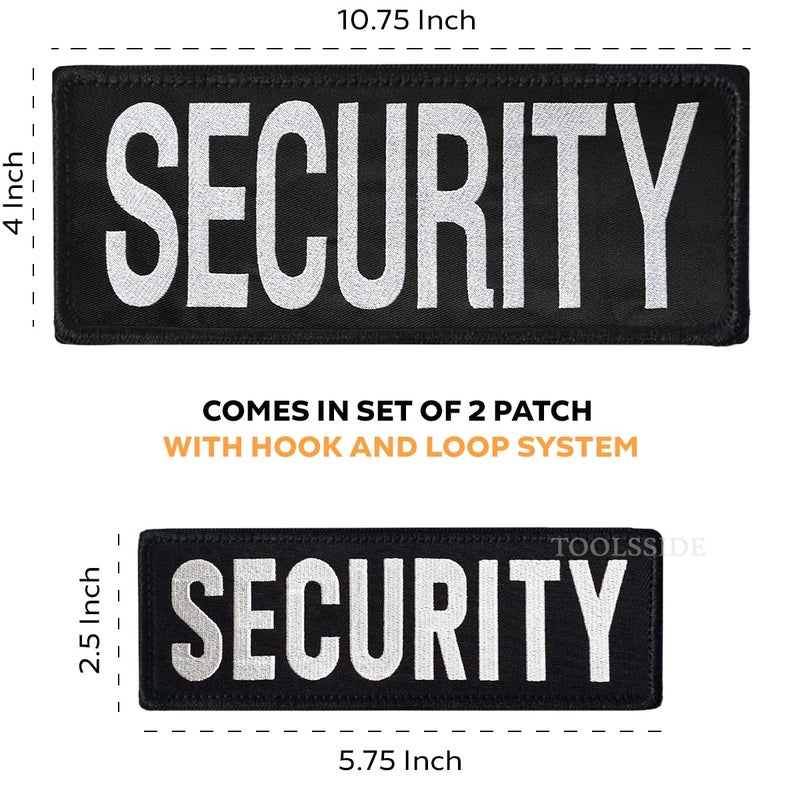 TOOLSSIDE 2 Pack Security Patches Hook and Loop System - Security Patches for Uniforms with Embroidered Letters - One Small and One Large Security Patch - Security Patch for Vest or Jacket 10.75" x 4" - Image 4