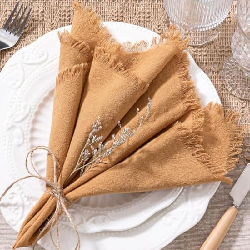 سوكومي مناديل قماشية من الكتان بنمط الكراميل لعيد الفصح والربيع، مجموعة من 10 قطع مقاس 17 انش × 17 انش لحفلات الزفاف وحفلات استقبال المولود الجديد واعياد الميلاد وتزيين الطاولة - Image 3