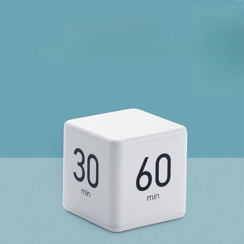 2.6 Inch Gravity Sensor Cube Timer with 15, 20, 30, and 60 Minute Countdown Settings - ABS Plastic Time Management Tool for Office Classrooms and Professional Environments (White) - Image 1