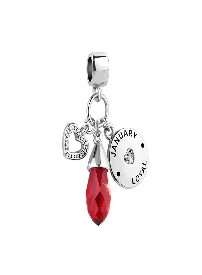 MiiFort January Birthstones Love Heart Dangle Charm Compatible with Pandora Charms Bracelets Loyal Red Crystal CZ - Image 1