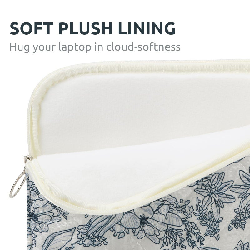 BBIQI Puffy Laptop Sleeve 13-15.6 Inch Cute Quilted Laptop Protective Case Padded Floral Computer Sleeve for MacBook (B-Dark Blue, 15 Inch) - Image 4