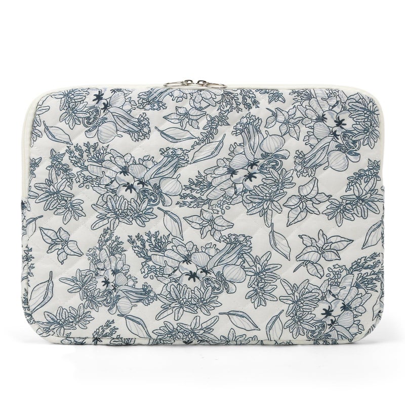 BBIQI Puffy Laptop Sleeve 13-15.6 Inch Cute Quilted Laptop Protective Case Padded Floral Computer Sleeve for MacBook (B-Dark Blue, 15 Inch) - Image 1