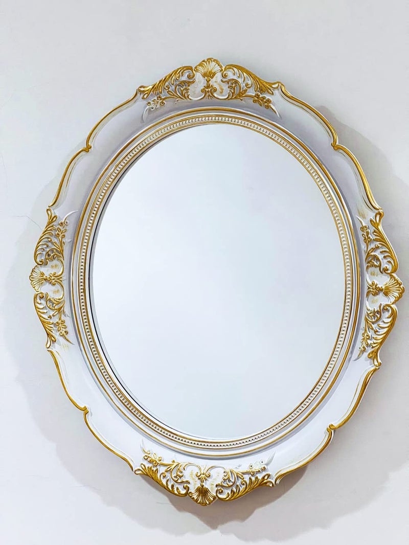 Schones Geschaft Decorative Wall Mirror Vintage Hanging Mirror for Dresser Decor Bedroom LivingRoom Oval Organizer Mirror Tray 148 L x 13 W White
