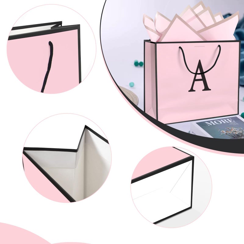 QLSKO Personalized Initial Paper Bag for Women Grils,Monogrammed Gift Bag with Bow Ribbon,Wrapping Tissue and Card Matching Envelope Sticker (Pink, C-Medium) - Image 3