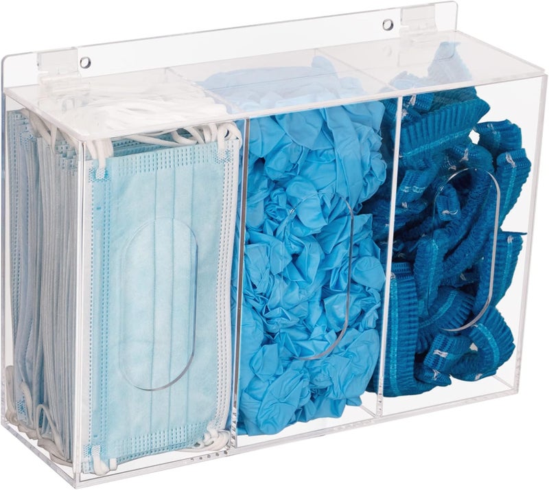 Aphbrada Hairnet & Shoe Cover Dispenser Triple Disposable Mask Plastic Glove Box Holder with Lid Wall Mount Acrylic Clear Storage Containers for Organizing Sanitation Tool Case (clear) - Image 3