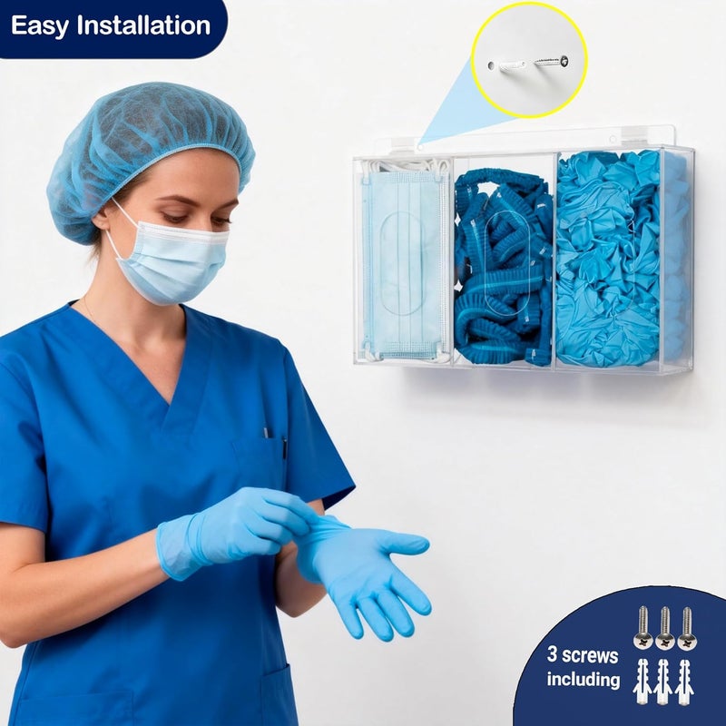 Aphbrada Hairnet & Shoe Cover Dispenser Triple Disposable Mask Plastic Glove Box Holder with Lid Wall Mount Acrylic Clear Storage Containers for Organizing Sanitation Tool Case (clear) - Image 4