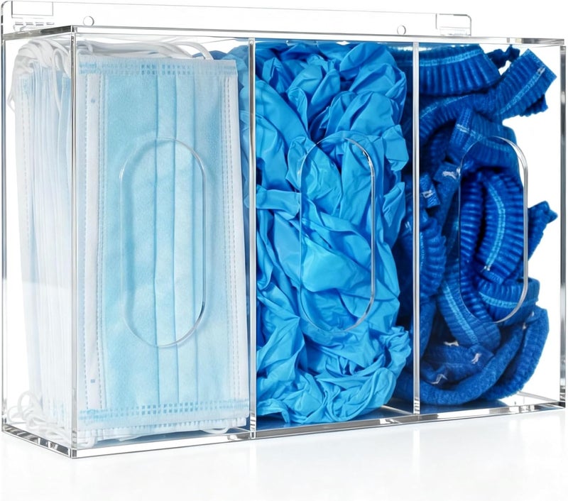 Aphbrada Hairnet & Shoe Cover Dispenser Triple Disposable Mask Plastic Glove Box Holder with Lid Wall Mount Acrylic Clear Storage Containers for Organizing Sanitation Tool Case (clear) - Image 1