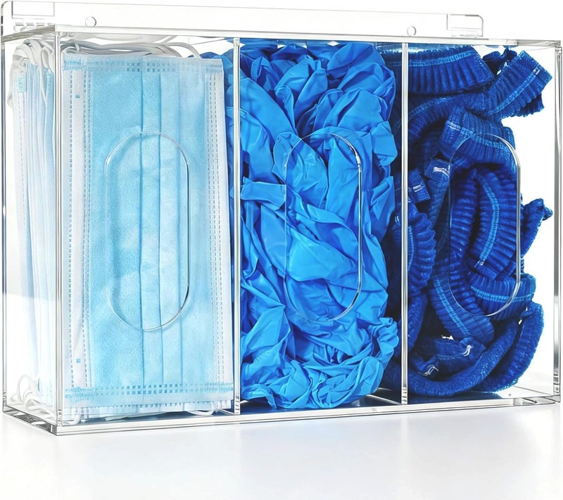 Aphbrada Hairnet & Shoe Cover Dispenser Triple Disposable Mask Plastic Glove Box Holder with Lid Wall Mount Acrylic Clear Storage Containers for Organizing Sanitation Tool Case (clear) - Image 5