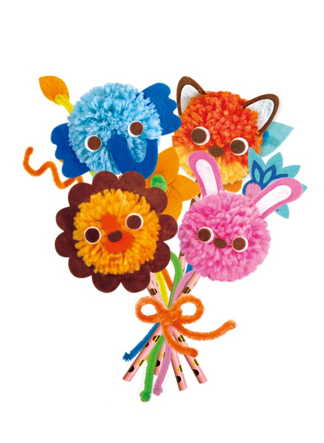 Avenir Pom Pom Bouquet - Animals  Multicolor |  activity for kids |  pre-cut felts and felt stickers |  Perfect work of art to keep for room decoration or to give as a gift | ages 3+ - Image 5