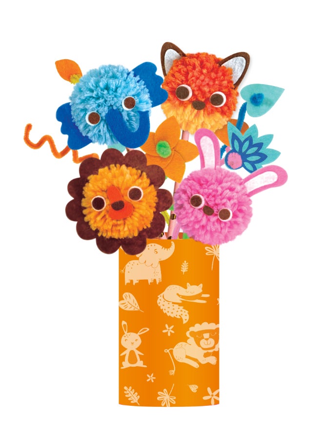 Avenir Pom Pom Bouquet - Animals  Multicolor |  activity for kids |  pre-cut felts and felt stickers |  Perfect work of art to keep for room decoration or to give as a gift | ages 3+ - Image 4