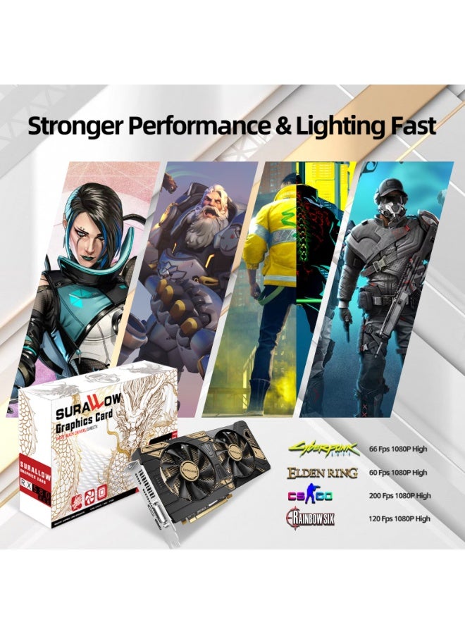 SURALLOW  RX 580 Graphics Card, 2048SP, Real 8GB, GDDR5, 256 Bit, Pc Gaming Video Card, 2XDP, HDMI, PCI Express 3.0 with Freeze Fan Stop for Desktop Computer Gaming Gpu - Image 5