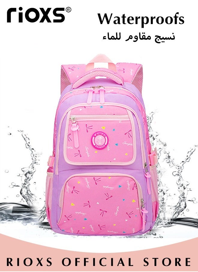 RIOXS - Girl Bowknot Printed Primary Junior High University School Bag Bookbag 3pcs Backpack Sets - Image 1