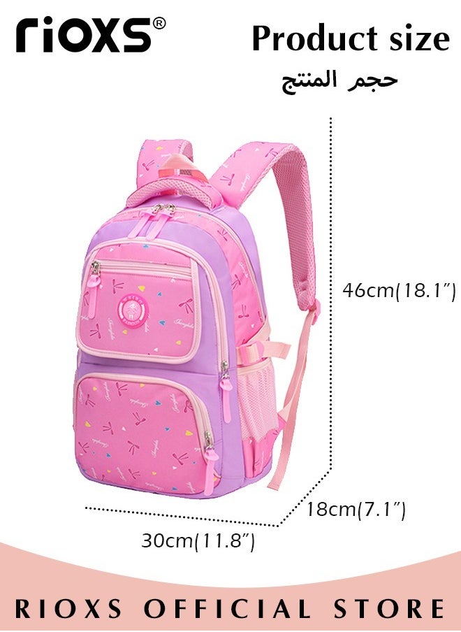 RIOXS - Girl Bowknot Printed Primary Junior High University School Bag Bookbag 3pcs Backpack Sets - Image 1