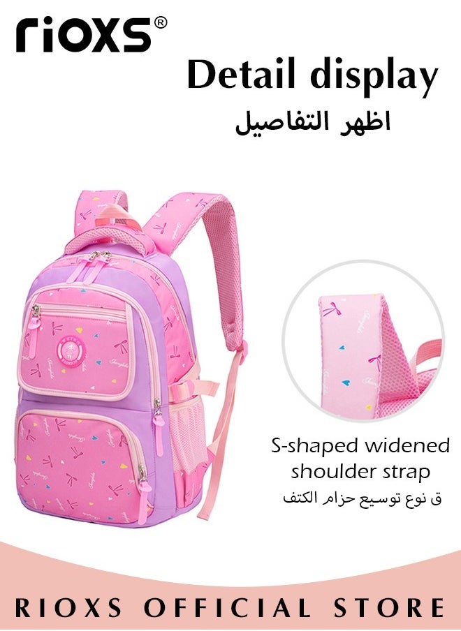 RIOXS - Girl Bowknot Printed Primary Junior High University School Bag Bookbag 3pcs Backpack Sets - Image 1