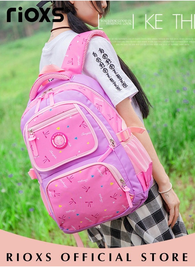 RIOXS - Girl Bowknot Printed Primary Junior High University School Bag Bookbag 3pcs Backpack Sets - Image 1