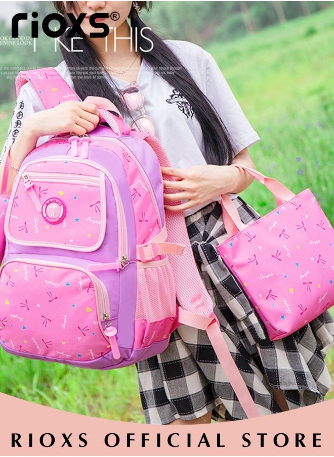 RIOXS - Girl Bowknot Printed Primary Junior High University School Bag Bookbag 3pcs Backpack Sets - Image 1
